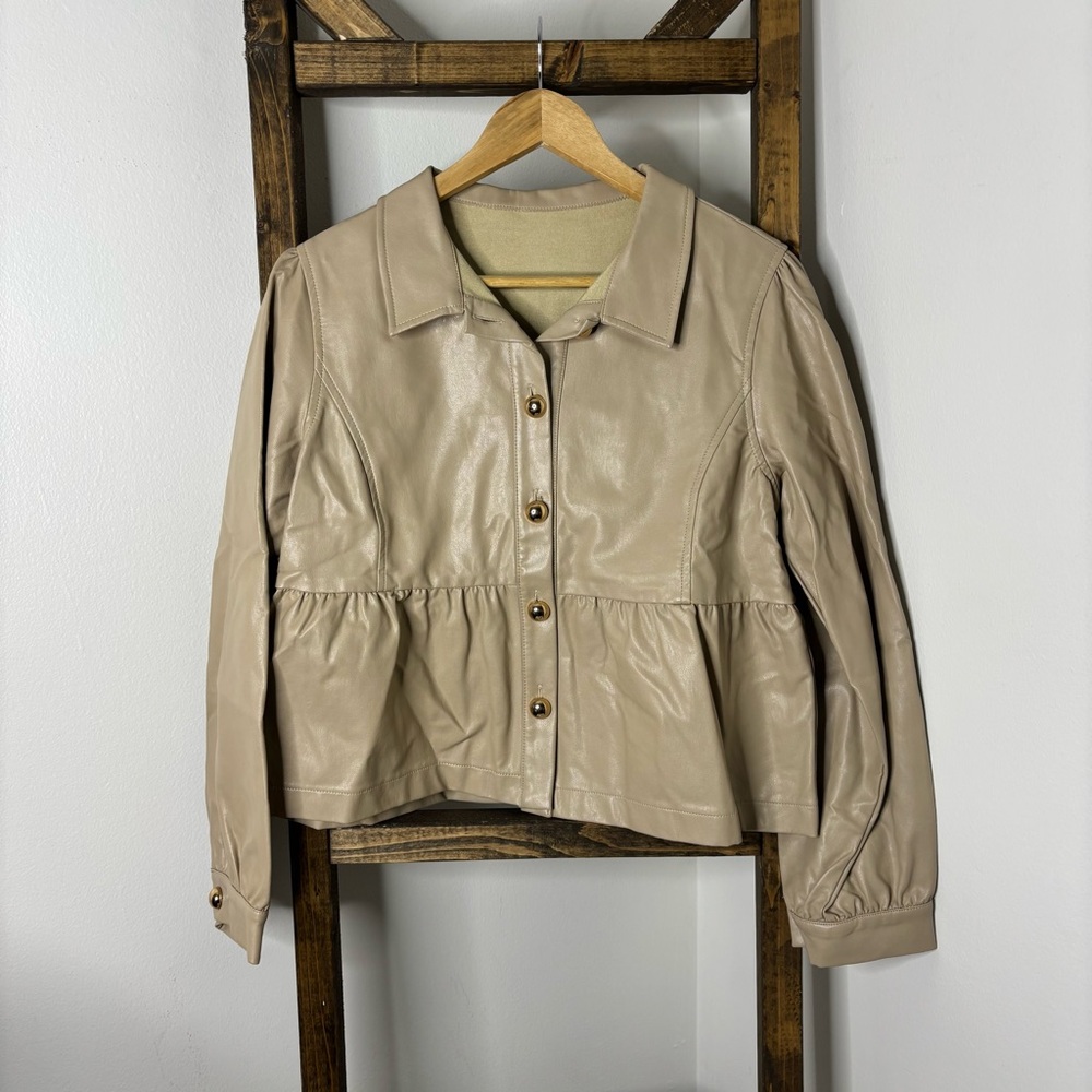 VOY Women's Tan Faux Leather Jacket S